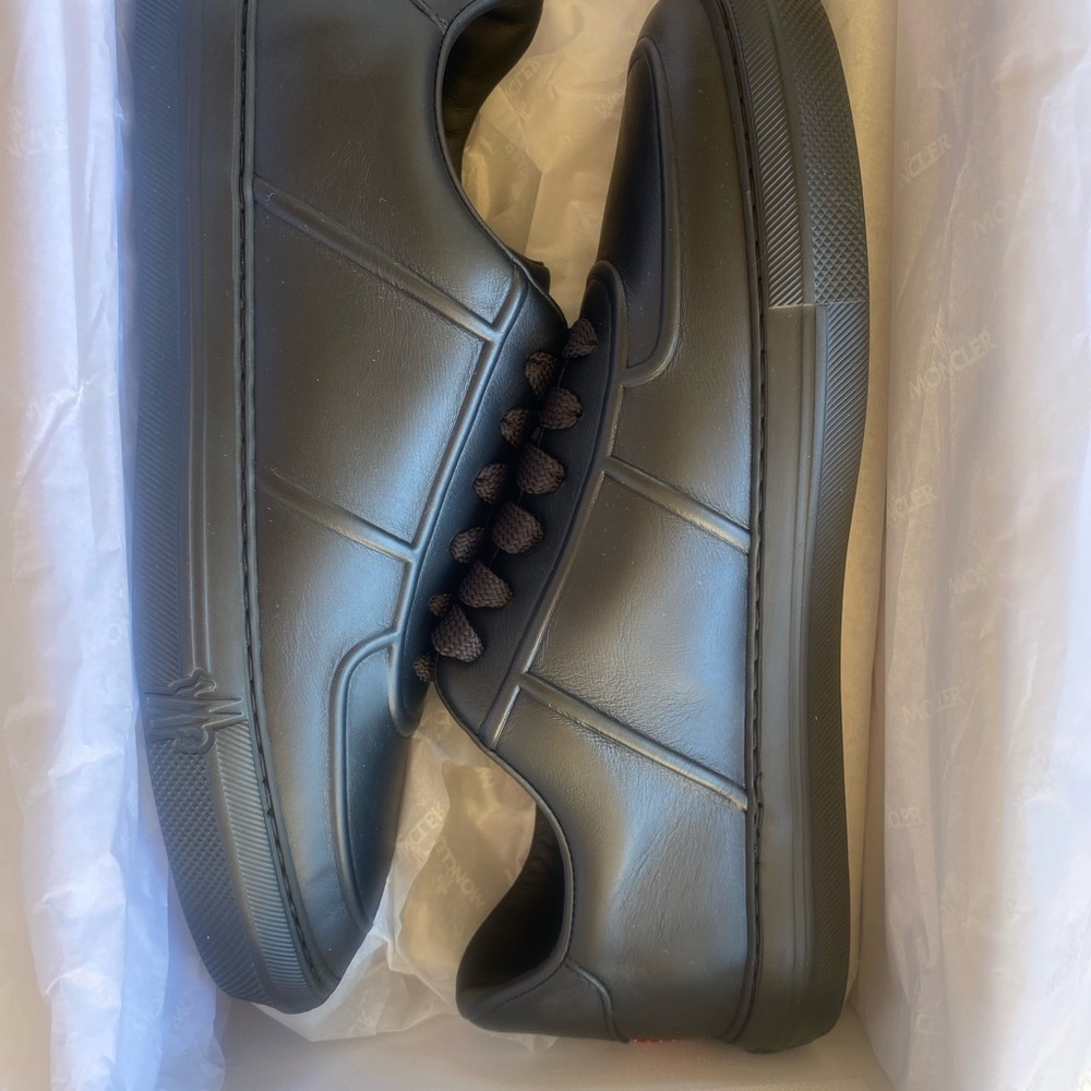 Moncler Neue York Black Leather Sneakers Men’s Size 43 US 10 Logo Italy‎ NFC New - Picture 12 of 16